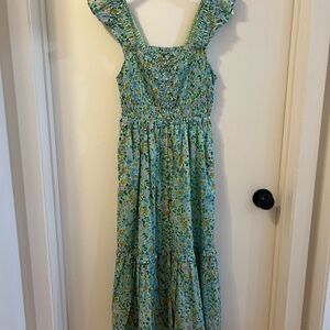 Anthropologie Blue Floral Maxi Dress